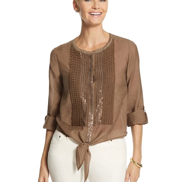 Chico's Tops - Chico’s Tie Front Top with Sequins Size 1